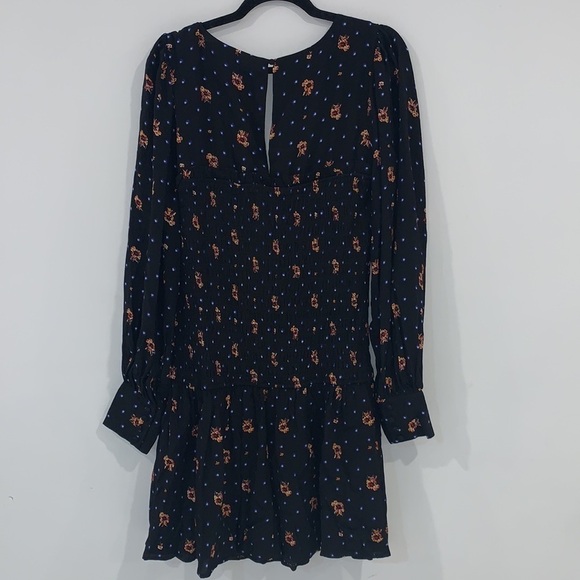 FREE People Two Faces Black Floral Mini  Dress Size Large - Picture 7 of 14